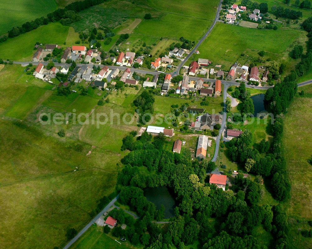 Aerial photograph Kraußnitz - Agricultural land and field boundaries surround the settlement area of the village in Kraußnitz in the state Saxony, Germany