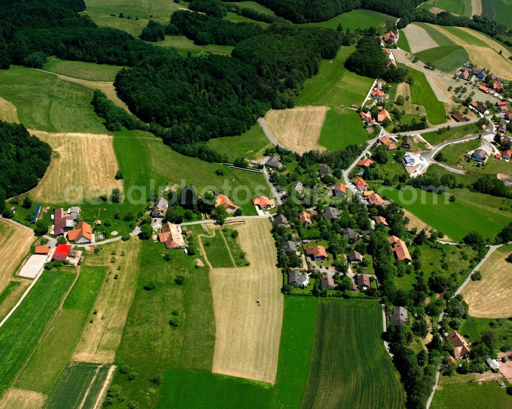 Laufenburg from the bird's eye view: Agricultural land and field boundaries surround the settlement area of the village in Laufenburg in the state Baden-Wuerttemberg, Germany