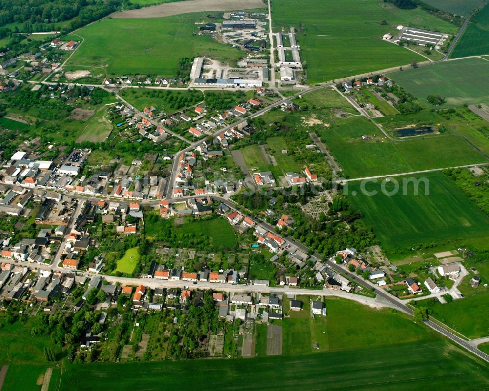 Aerial photograph Leitzkau - Agricultural land and field boundaries surround the settlement area of the village in Leitzkau in the state Saxony-Anhalt, Germany