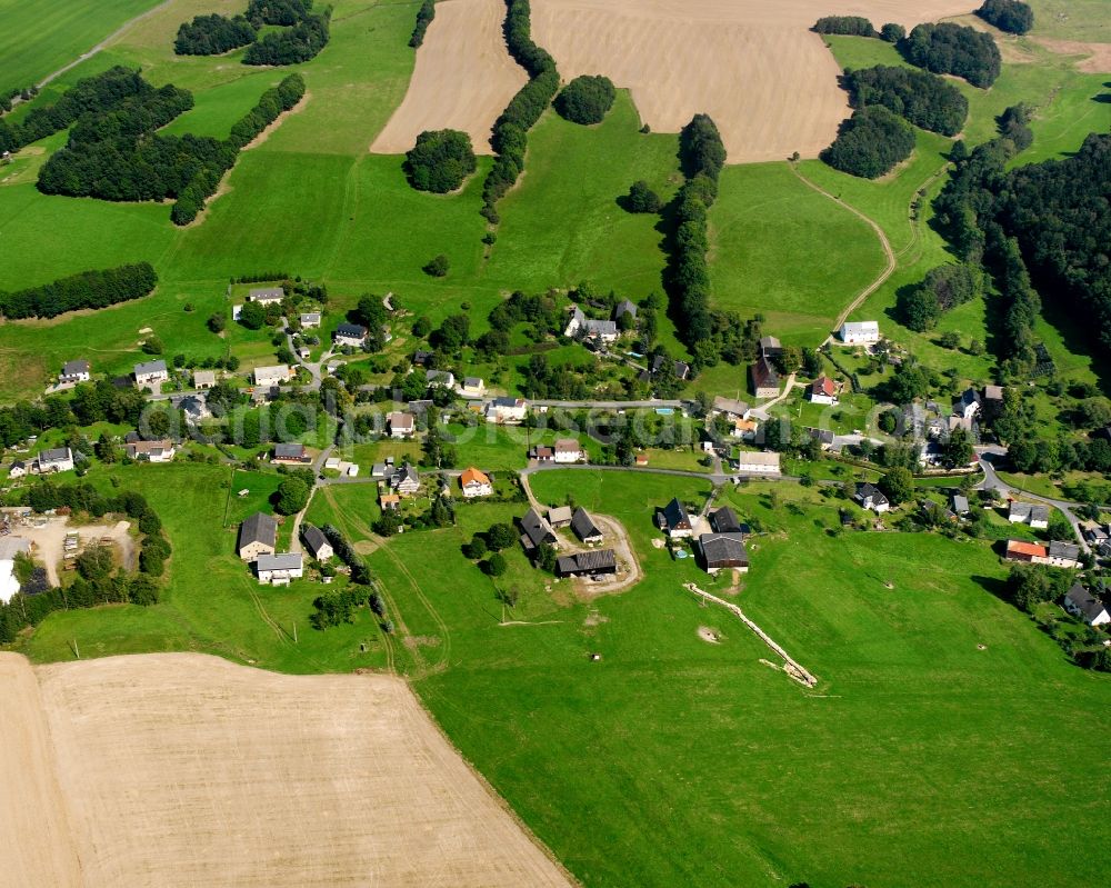 Lichtenberg/Erzgebirge from above - Agricultural land and field boundaries surround the settlement area of the village in Lichtenberg/Erzgebirge in the state Saxony, Germany