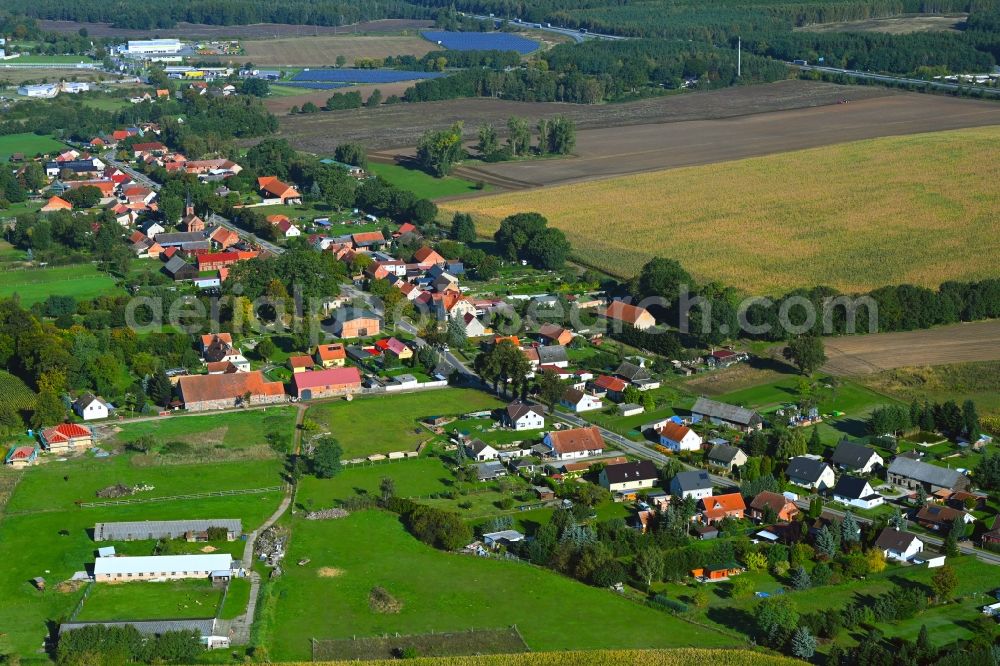 Aerial image Liebenthal - Agricultural land and field boundaries surround the settlement area of the village in Liebenthal in the state Brandenburg, Germany