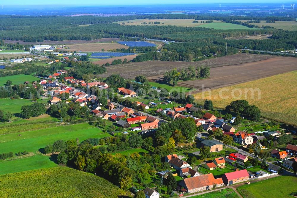 Aerial photograph Liebenthal - Agricultural land and field boundaries surround the settlement area of the village in Liebenthal in the state Brandenburg, Germany