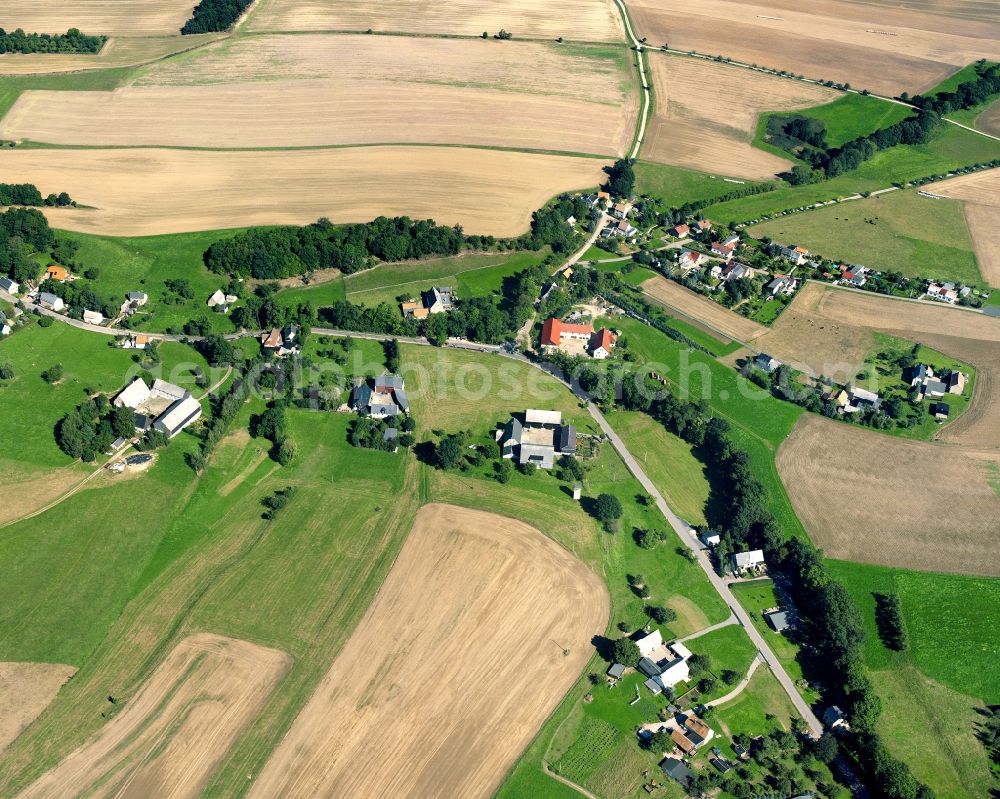 Aerial photograph Marbach - Agricultural land and field boundaries surround the settlement area of the village in Marbach in the state Saxony, Germany