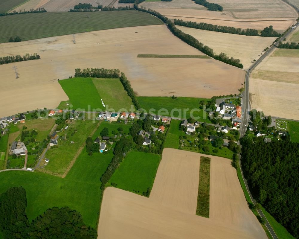 Aerial image Memmendorf - Agricultural land and field boundaries surround the settlement area of the village in Memmendorf in the state Saxony, Germany