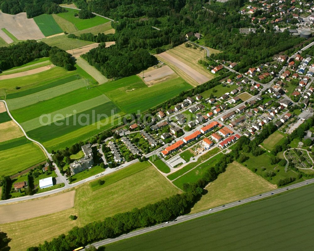 Aerial image Metteberberg - Agricultural land and field boundaries surround the settlement area of the village in Metteberberg in the state Baden-Wuerttemberg, Germany