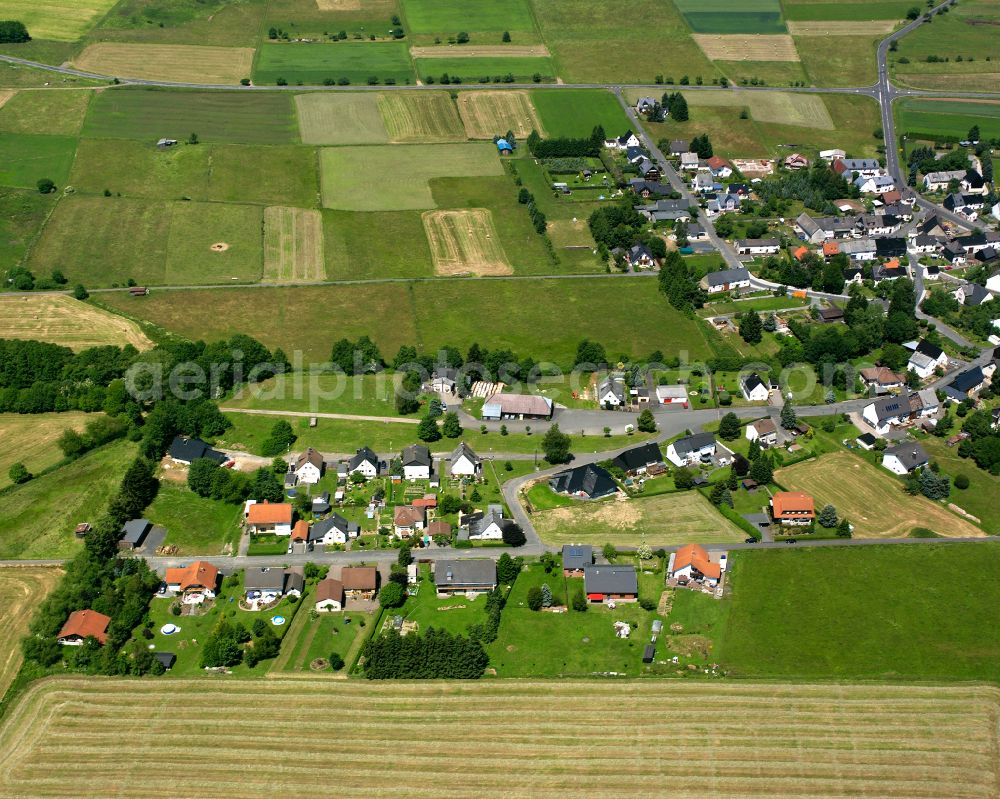 Aerial image Münchhausen - Agricultural land and field boundaries surround the settlement area of the village in Münchhausen in the state Hesse, Germany