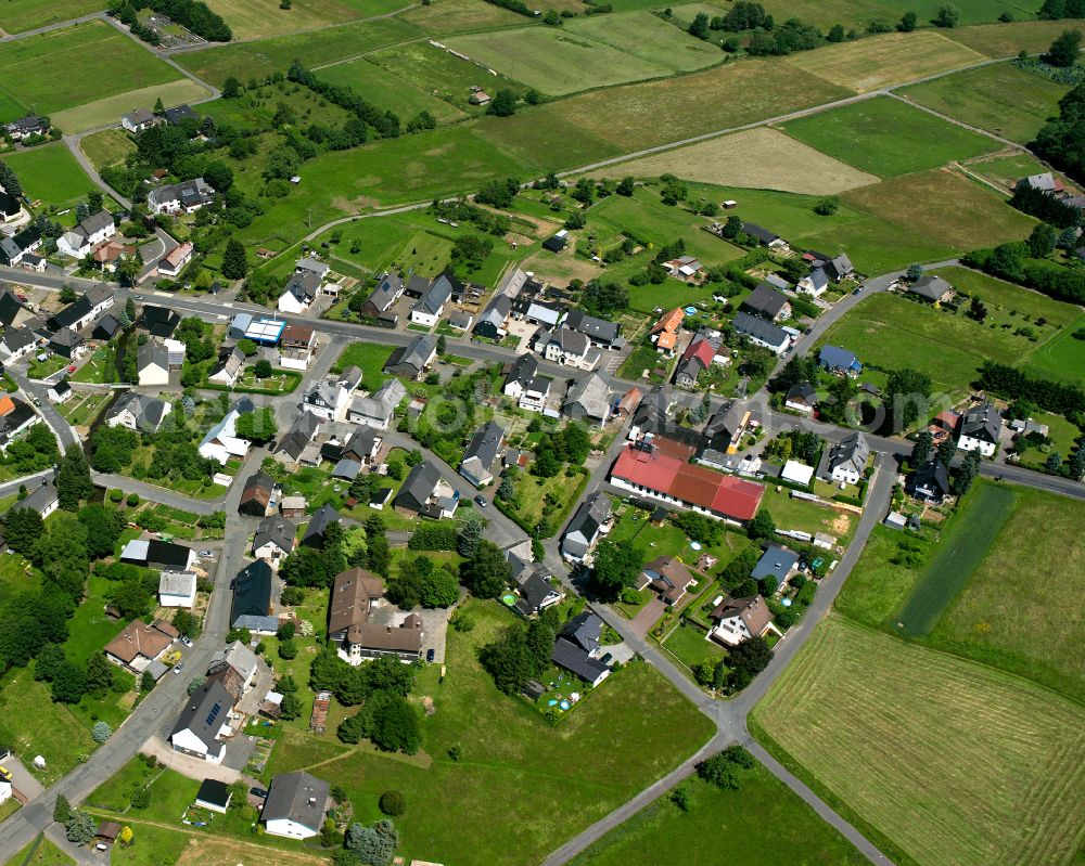 Aerial photograph Münchhausen - Agricultural land and field boundaries surround the settlement area of the village in Münchhausen in the state Hesse, Germany