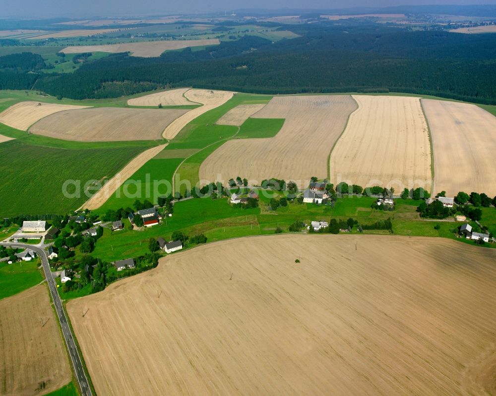Aerial image Nassau - Agricultural land and field boundaries surround the settlement area of the village in Nassau in the state Saxony, Germany