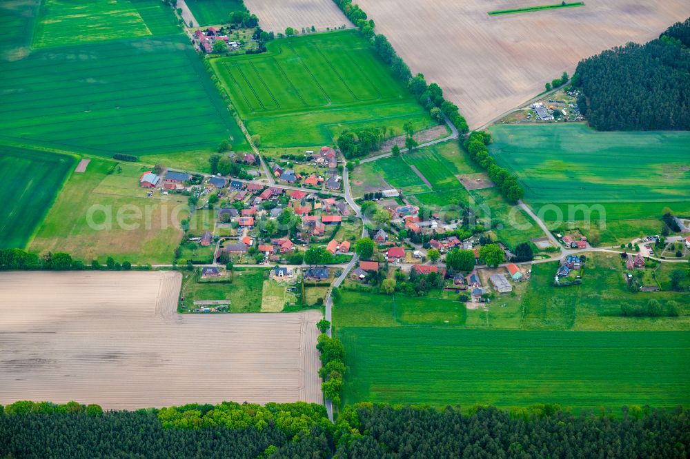 Aerial image Neu Krenzlin - Agricultural land and field boundaries surround the settlement area of the village in Neu Krenzlin in the state Mecklenburg - Western Pomerania, Germany