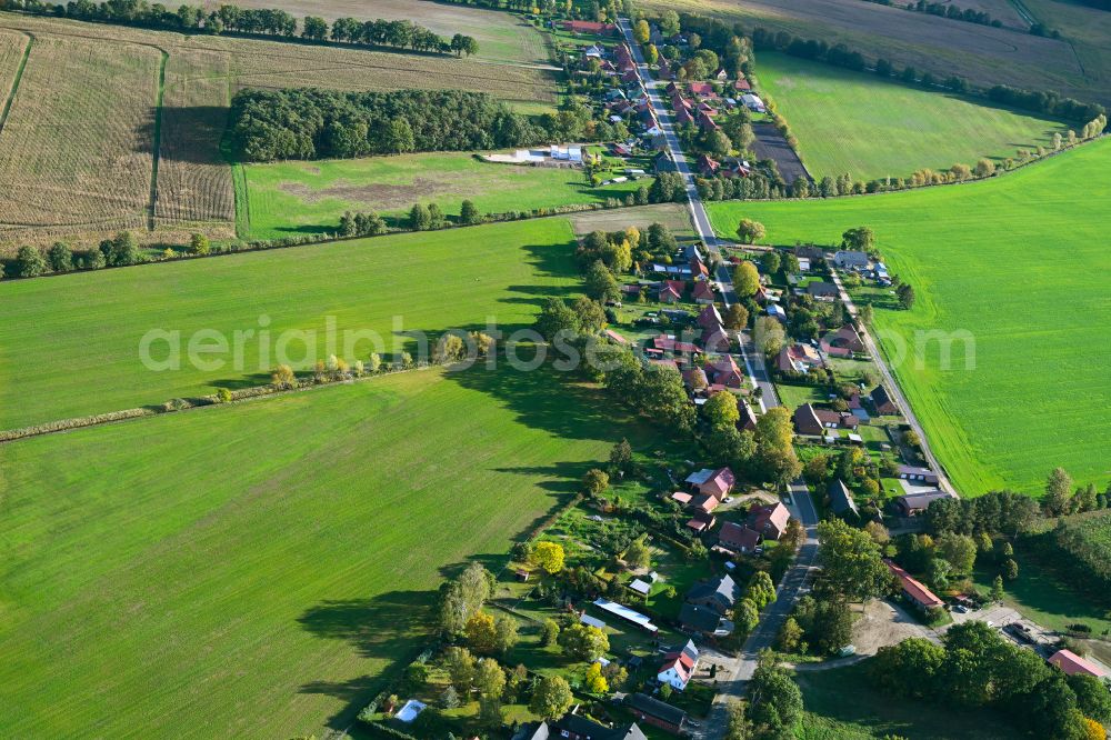 Aerial image Neu Lüblow - Agricultural land and field boundaries surround the settlement area of the village in Neu Lueblow in the state Mecklenburg - Western Pomerania, Germany