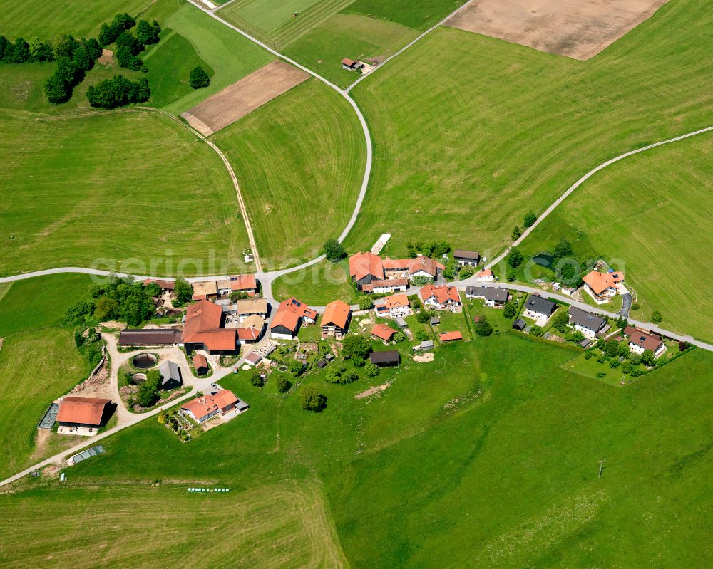 Aerial image Neufang - Agricultural land and field boundaries surround the settlement area of the village in Neufang in the state Bavaria, Germany