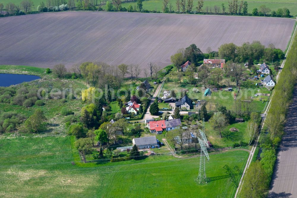 Neuholland from the bird's eye view: Agricultural land and field boundaries surround the settlement area of the village in Neuholland in the state Brandenburg, Germany