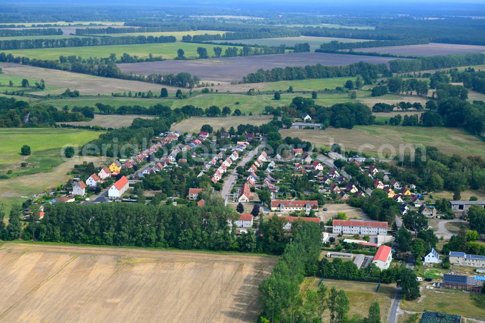 Aerial image Neuholland - Agricultural land and field boundaries surround the settlement area of the village in Neuholland in the state Brandenburg, Germany