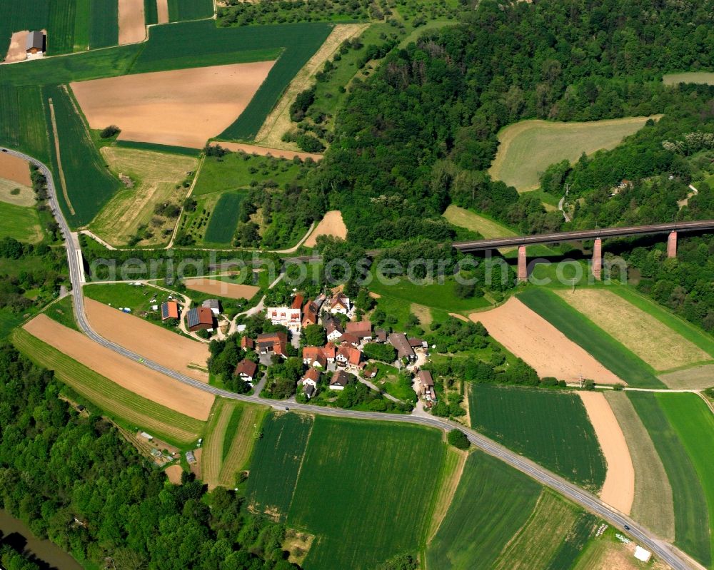 Aerial image Neustadt - Agricultural land and field boundaries surround the settlement area of the village in Neustadt in the state Baden-Wuerttemberg, Germany
