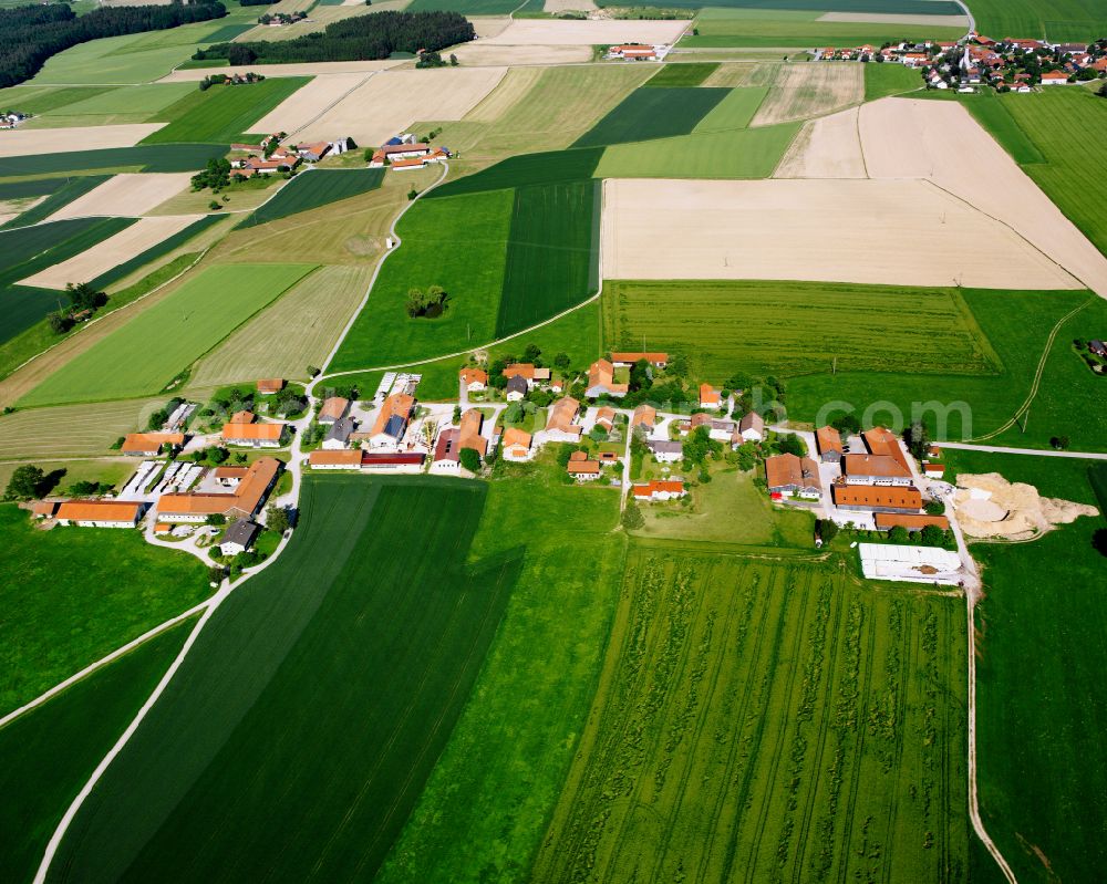 Niederbuch from the bird's eye view: Agricultural land and field boundaries surround the settlement area of the village in Niederbuch in the state Bavaria, Germany