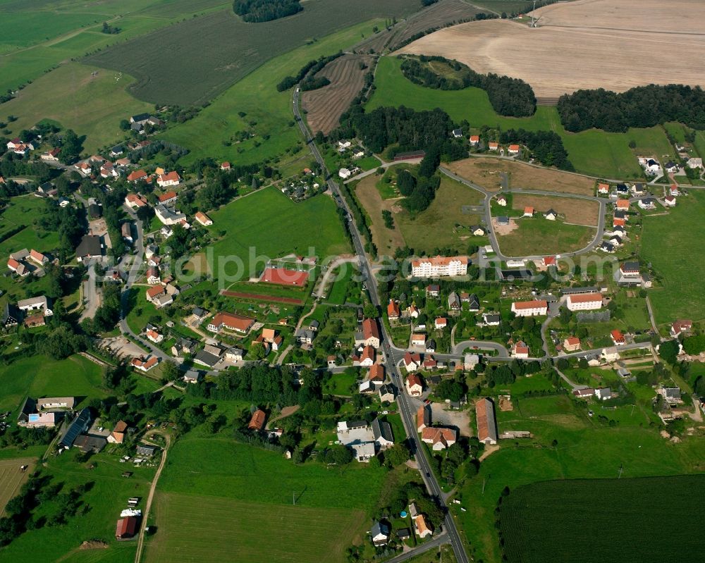 Aerial image Niederschöna - Agricultural land and field boundaries surround the settlement area of the village in Niederschöna in the state Saxony, Germany
