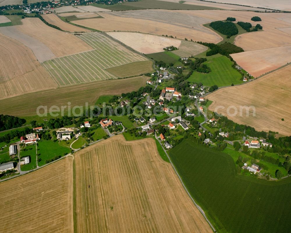 Aerial photograph Oberschaar - Agricultural land and field boundaries surround the settlement area of the village in Oberschaar in the state Saxony, Germany
