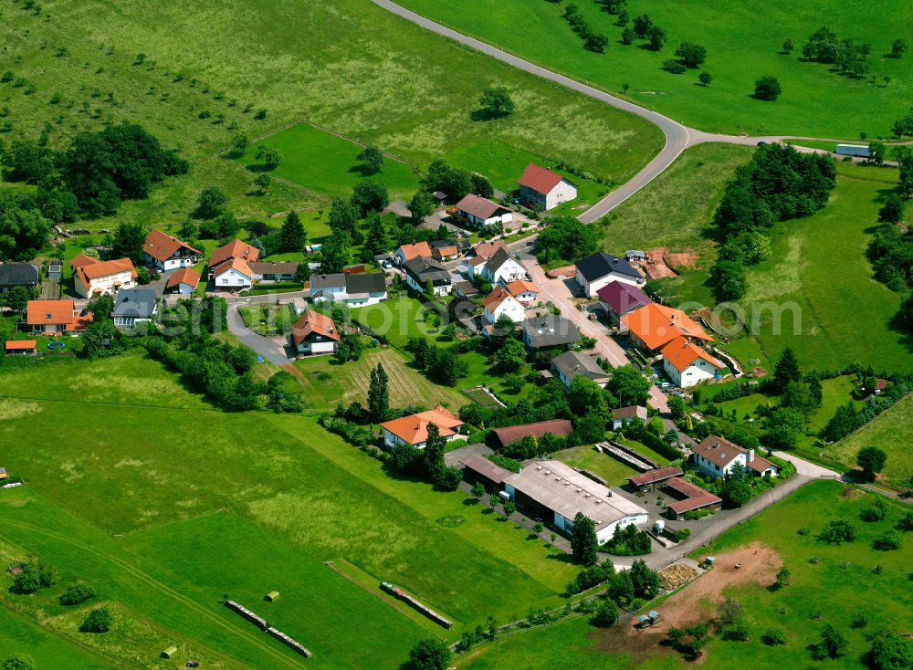 Aerial image Potzbach - Agricultural land and field boundaries surround the settlement area of the village in Potzbach in the state Rhineland-Palatinate, Germany