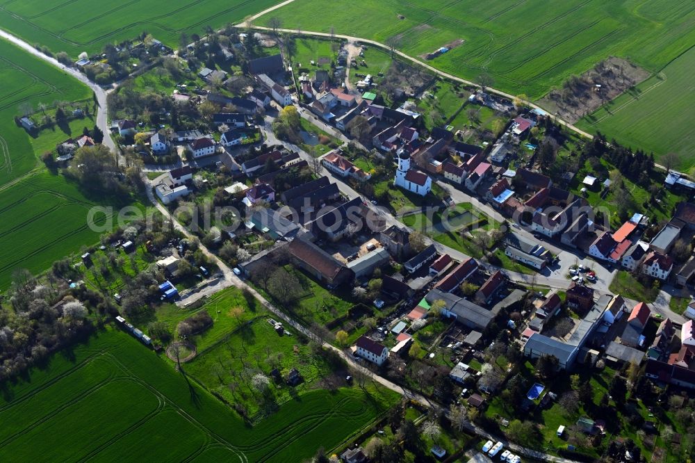 Aerial photograph Rehbach - Agricultural land and field boundaries surround the settlement area of the village in Rehbach in the state Saxony, Germany