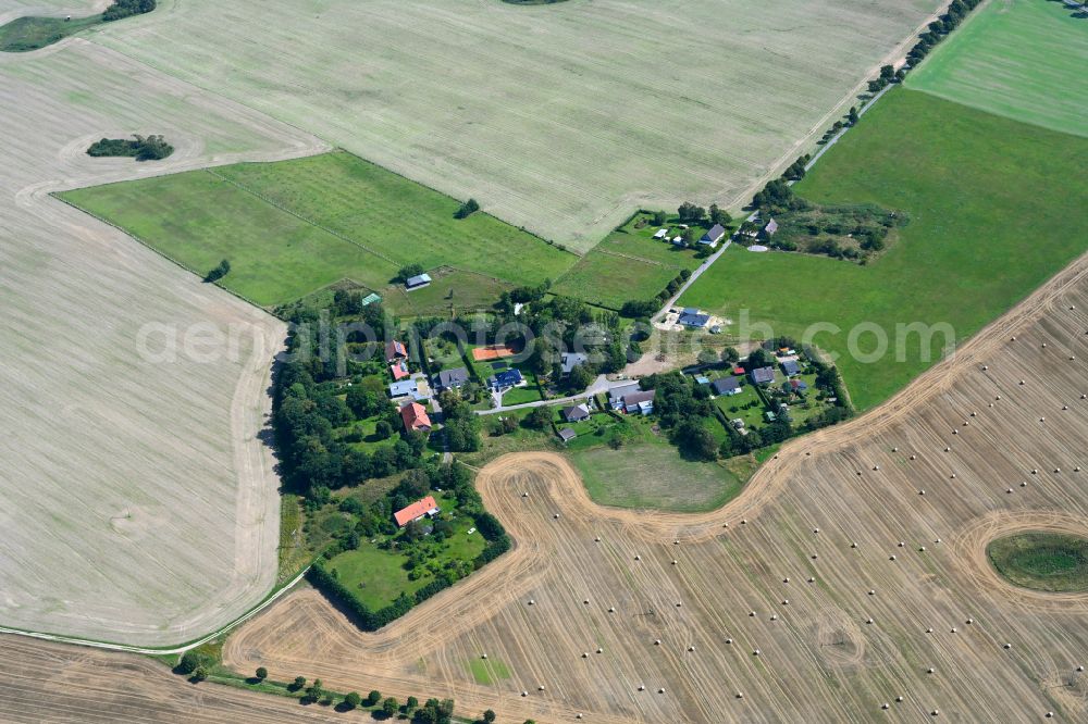 Aerial photograph Reinberg - Agricultural land and field boundaries surround the settlement area of the village on street Schmiedenfelde in Reinberg in the state Mecklenburg - Western Pomerania, Germany