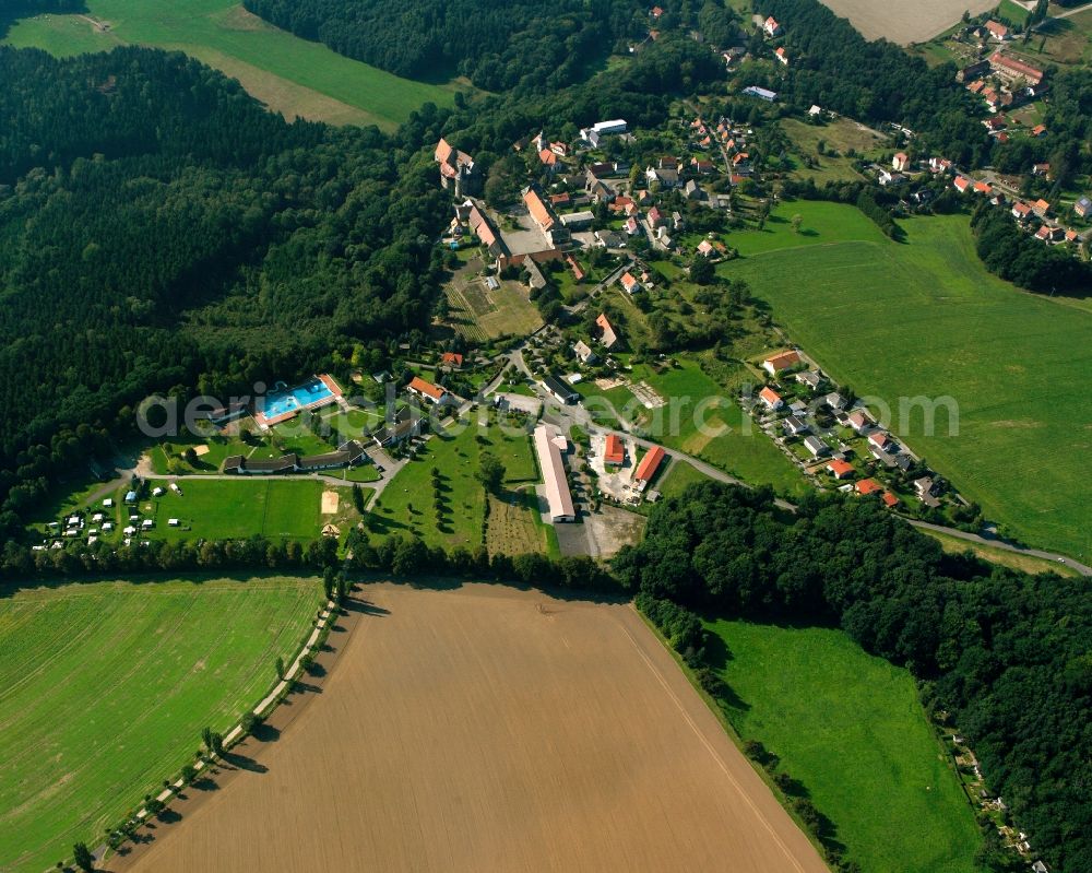 Aerial photograph Reinsberg - Agricultural land and field boundaries surround the settlement area of the village in Reinsberg in the state Saxony, Germany