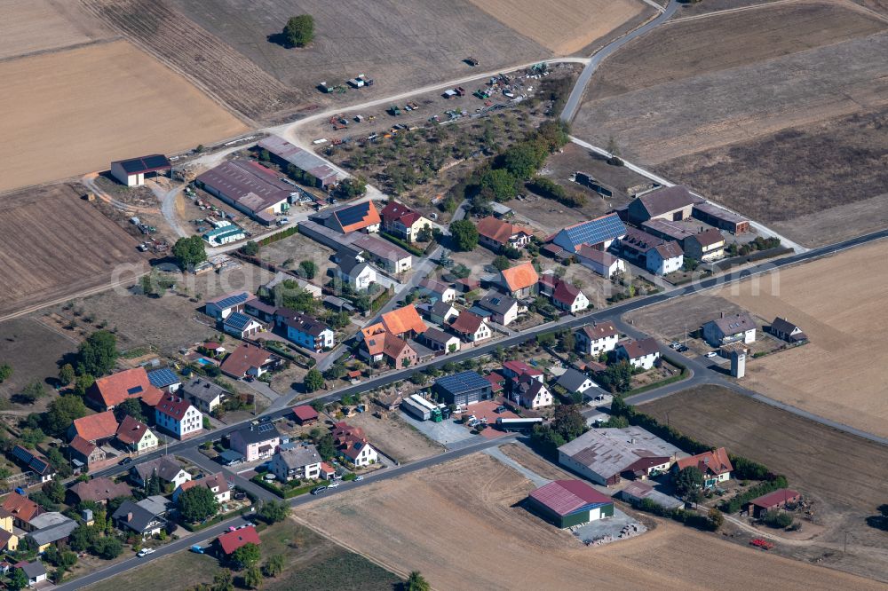 Aerial photograph Roden - Agricultural land and field boundaries surround the settlement area of the village in Roden in the state Bavaria, Germany