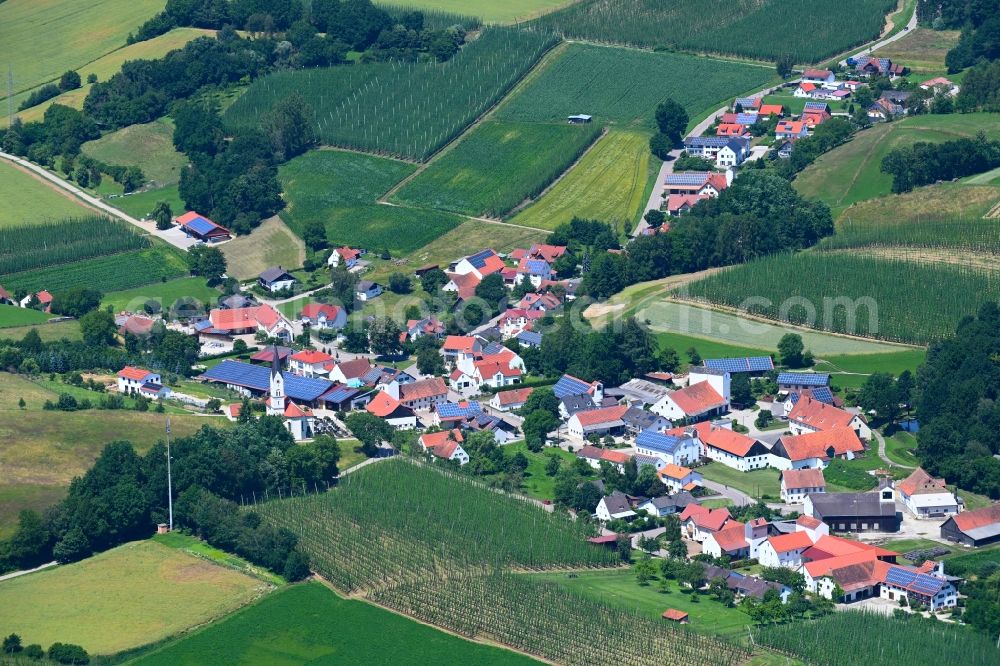 Aerial image Rohr - Agricultural land and field boundaries surround the settlement area of the village in Rohr in the state Bavaria, Germany