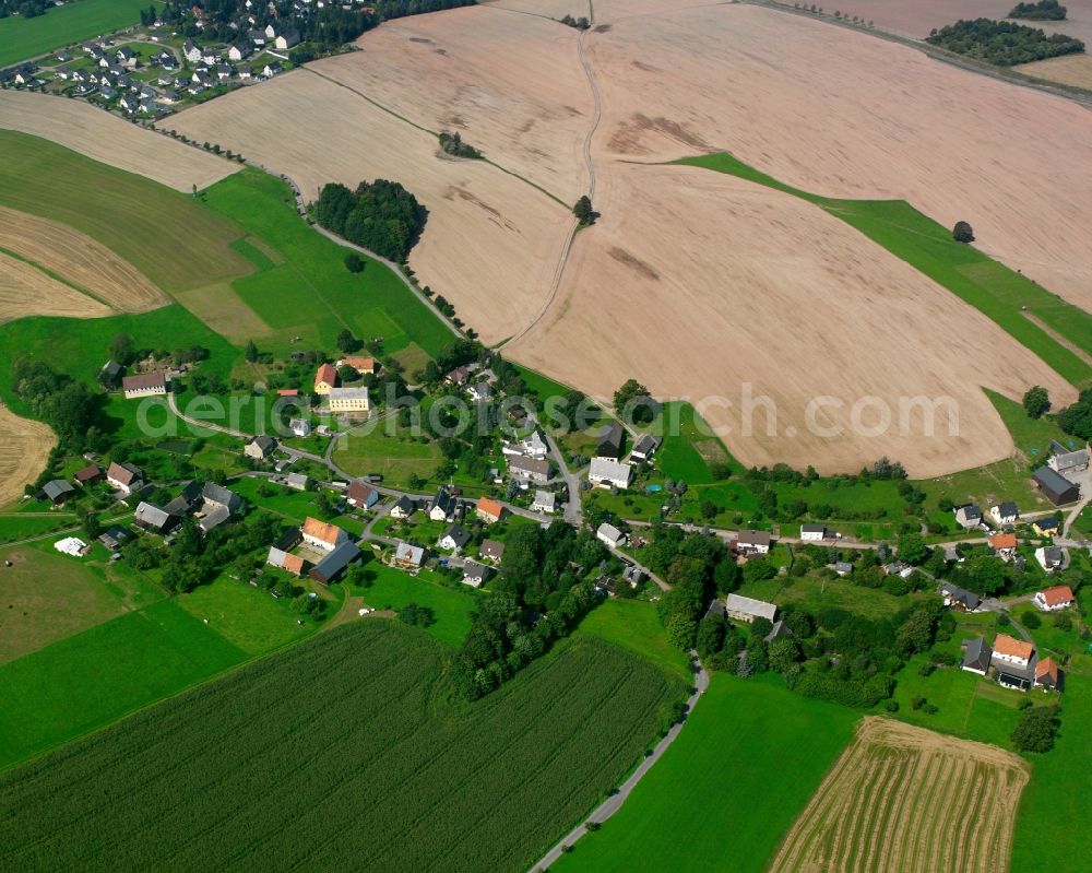 Aerial image Schellenberg - Agricultural land and field boundaries surround the settlement area of the village in Schellenberg in the state Saxony, Germany