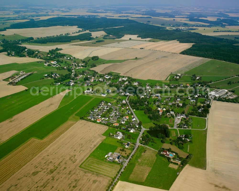 Aerial image Schönerstadt - Agricultural land and field boundaries surround the settlement area of the village in Schönerstadt in the state Saxony, Germany
