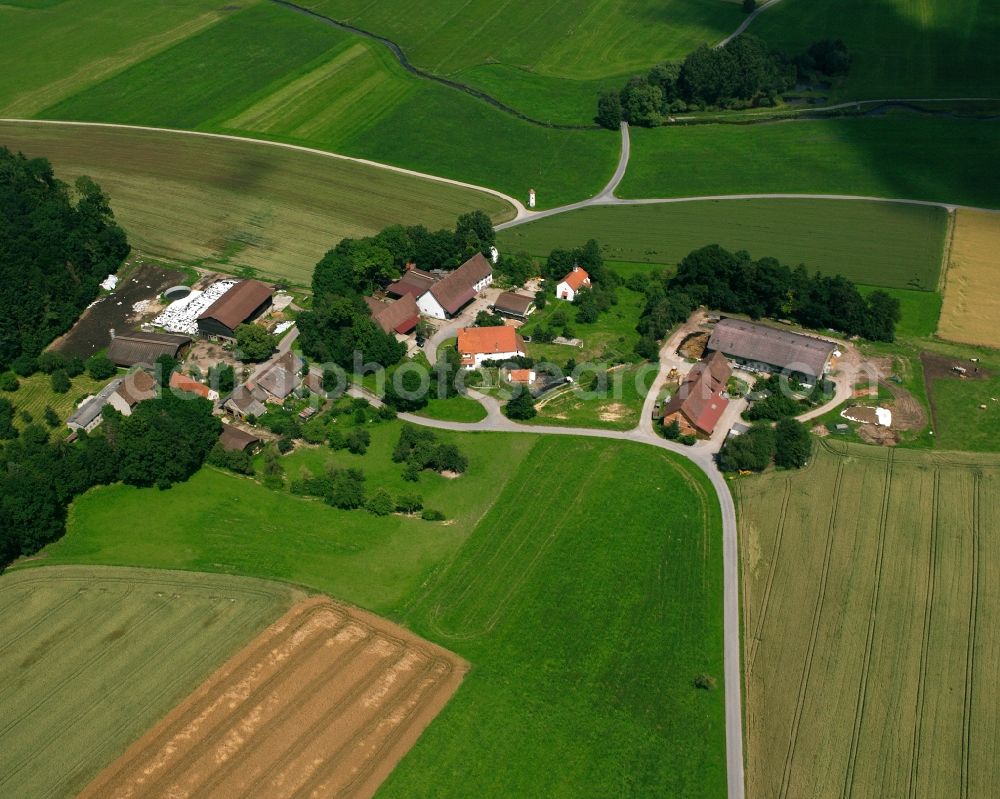 Aerial photograph Schwarzach - Agricultural land and field boundaries surround the settlement area of the village in Schwarzach in the state Baden-Wuerttemberg, Germany