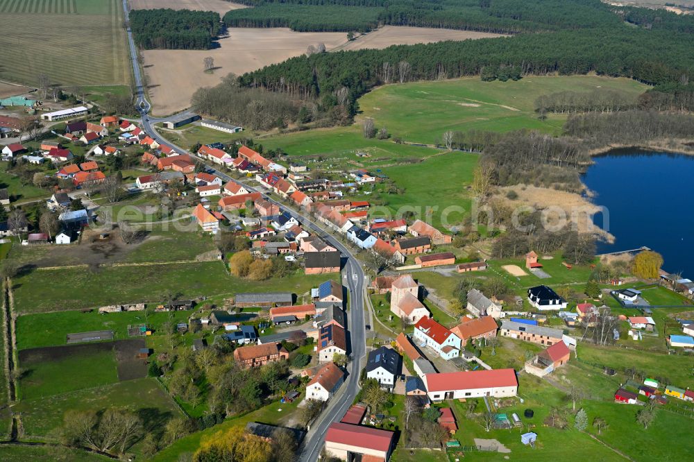 Aerial photograph Schweinrich - Agricultural land and field boundaries surround the settlement area of the village in Schweinrich in the state Brandenburg, Germany