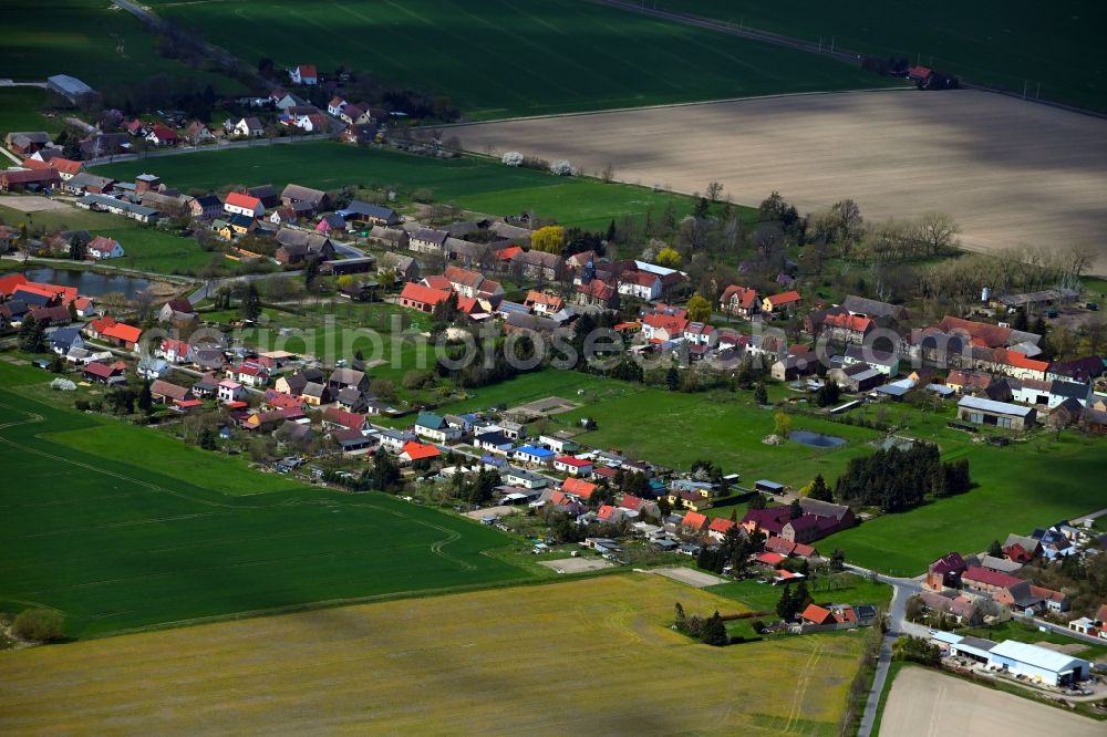 Aerial photograph Seehausen - Agricultural land and field boundaries surround the settlement area of the village in Seehausen in the state Brandenburg, Germany