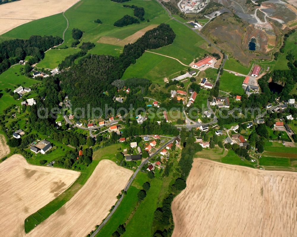Aerial photograph Seifersdorf - Agricultural land and field boundaries surround the settlement area of the village in Seifersdorf in the state Saxony, Germany