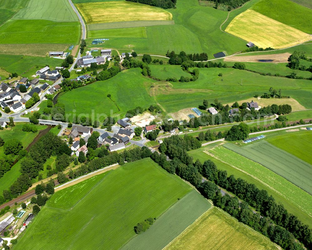 Aerial image Seulbitz - Agricultural land and field boundaries surround the settlement area of the village in Seulbitz in the state Bavaria, Germany