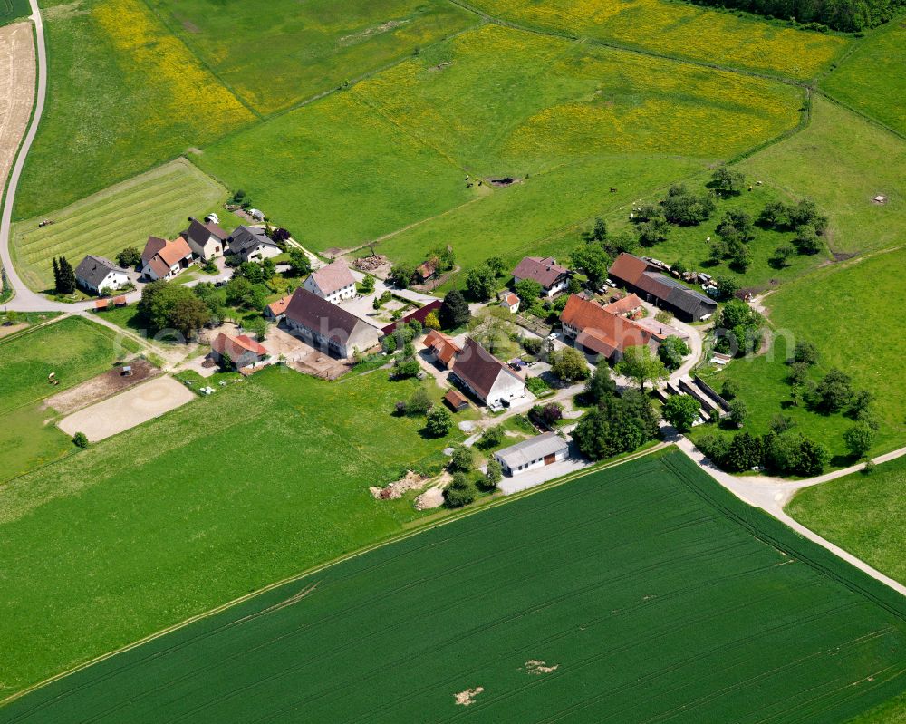 Aerial image Stafflangen - Agricultural land and field boundaries surround the settlement area of the village in Stafflangen in the state Baden-Wuerttemberg, Germany