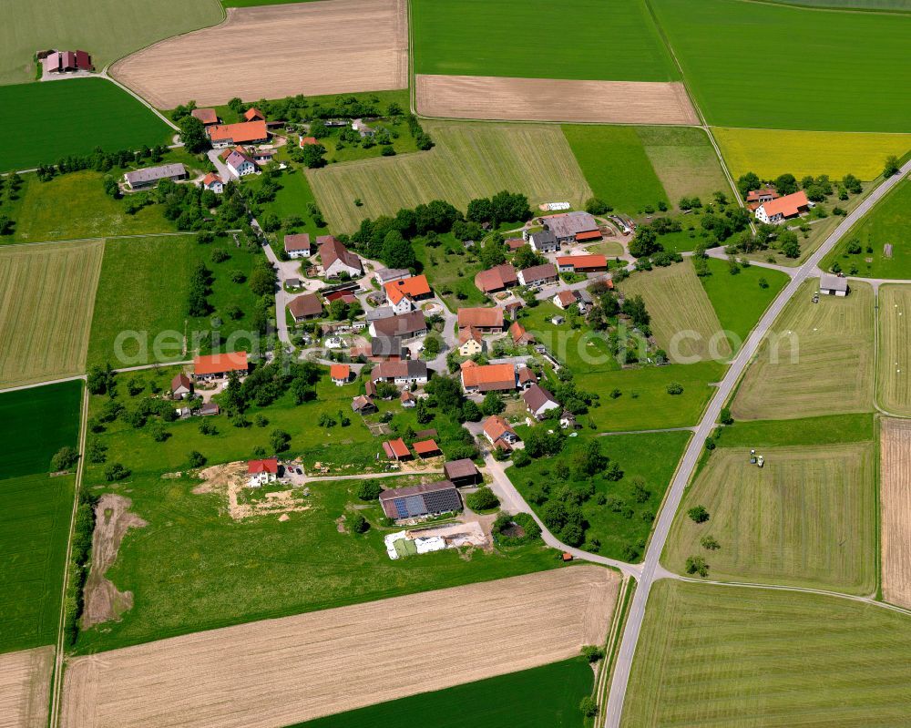 Aerial photograph Stafflangen - Agricultural land and field boundaries surround the settlement area of the village in Stafflangen in the state Baden-Wuerttemberg, Germany