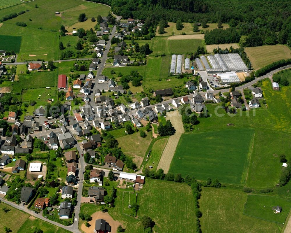 Aerial photograph Steinbach - Agricultural land and field boundaries surround the settlement area of the village in Steinbach in the state Hesse, Germany