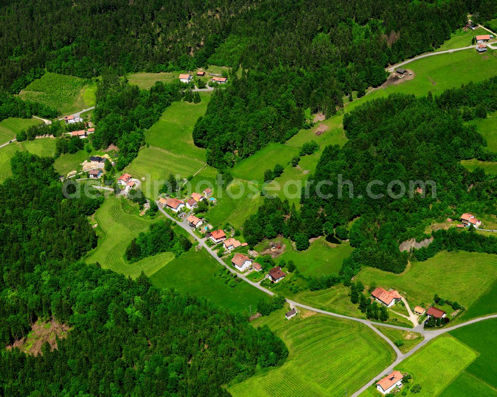 Aerial image Stocking - Agricultural land and field boundaries surround the settlement area of the village in Stocking in the state Bavaria, Germany
