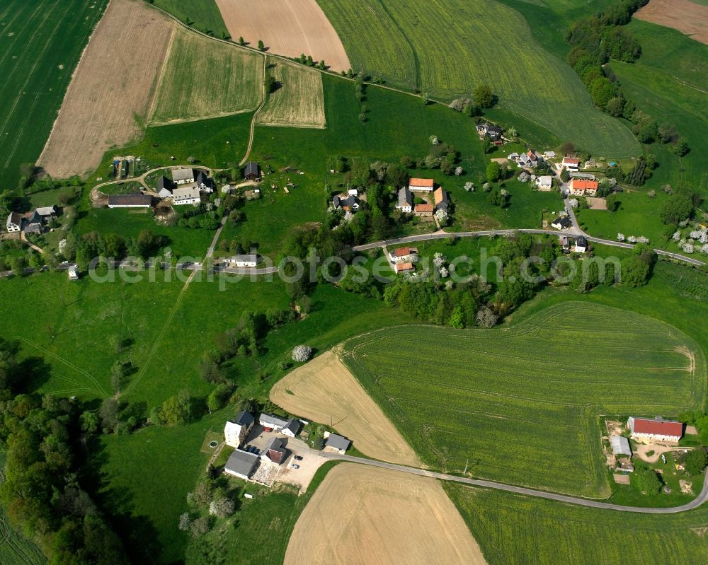 Aerial image Thalheim - Agricultural land and field boundaries surround the settlement area of the village in Thalheim in the state Saxony, Germany