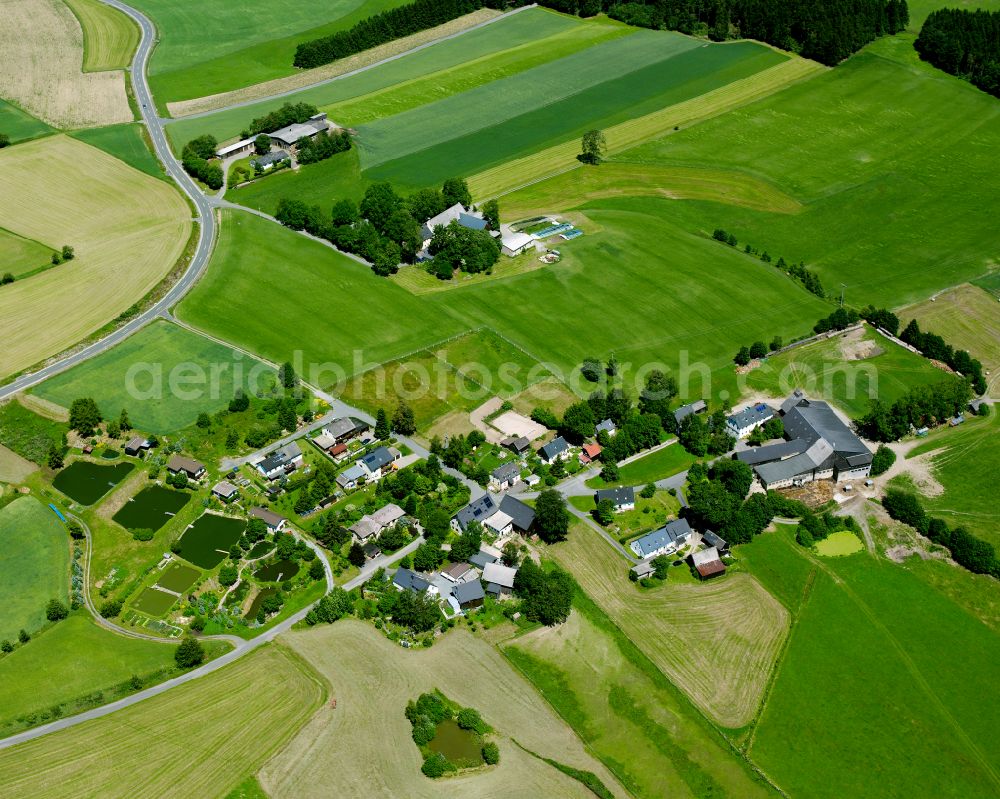 Aerial image Thron - Agricultural land and field boundaries surround the settlement area of the village in Thron in the state Bavaria, Germany