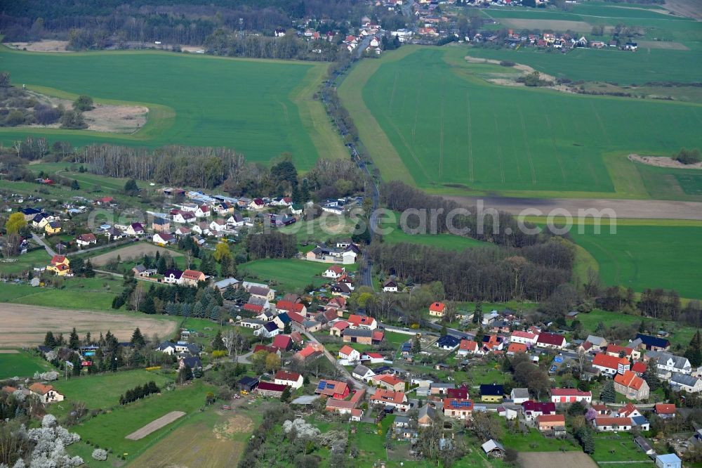 Aerial photograph Tornow - Agricultural land and field boundaries surround the settlement area of the village in Tornow in the state Brandenburg, Germany