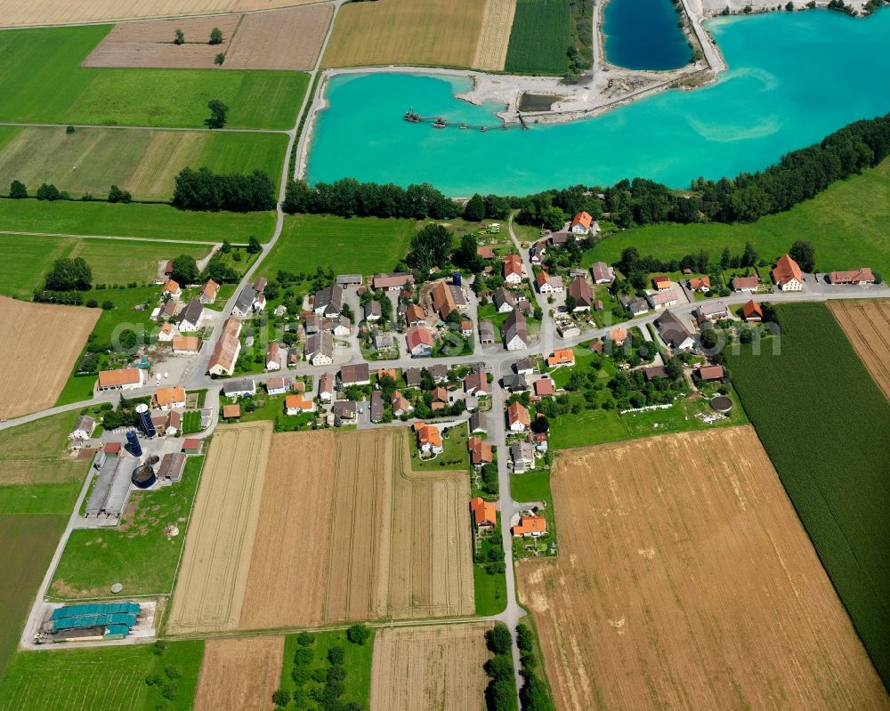 Aerial image Wangen - Agricultural land and field boundaries surround the settlement area of the village in Wangen in the state Baden-Wuerttemberg, Germany