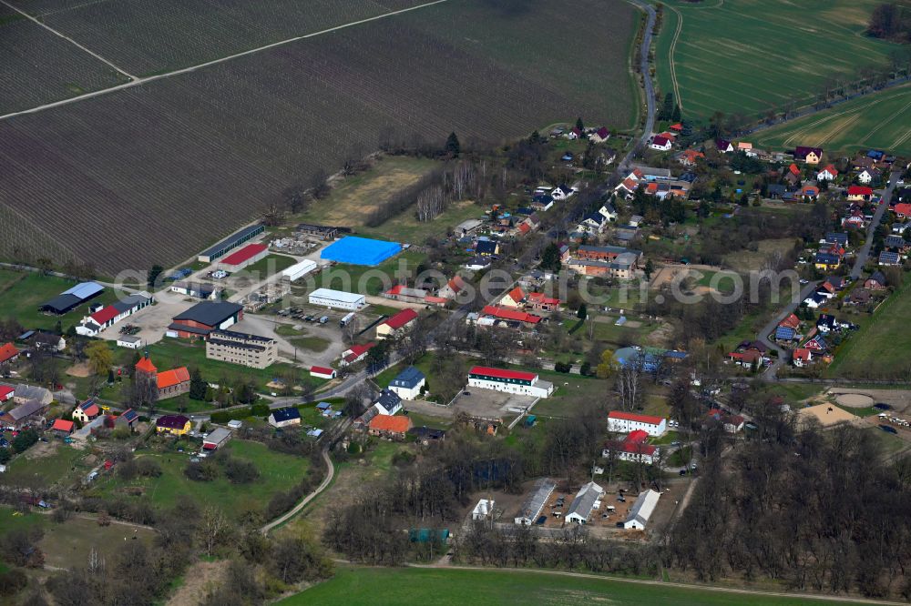 Wesendahl from the bird's eye view: Agricultural land and field boundaries surround the settlement area of the village on street Dorfstrasse in Wesendahl in the state Brandenburg, Germany