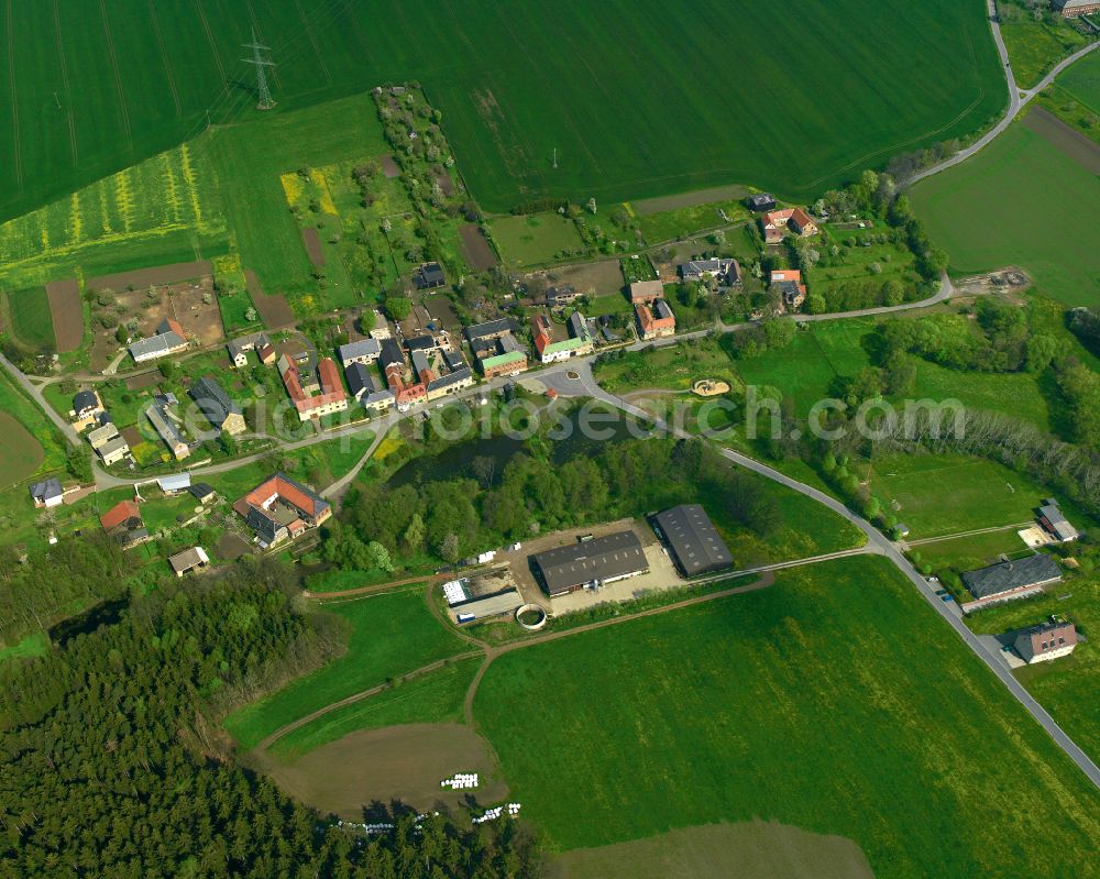 Aerial image Wiebelsdorf - Agricultural land and field boundaries surround the settlement area of the village in Wiebelsdorf in the state Thuringia, Germany