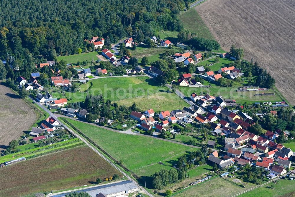Aerial photograph Wiesenburg/Mark - Agricultural land and field boundaries surround the settlement area of the village in Wiesenburg/Mark in the state Brandenburg, Germany