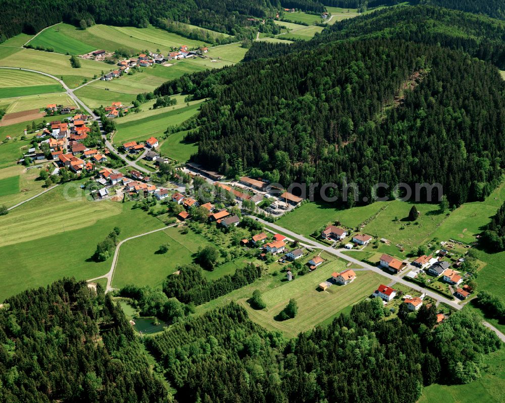 Aerial image Winkelbrunn - Agricultural land and field boundaries surround the settlement area of the village in Winkelbrunn in the state Bavaria, Germany