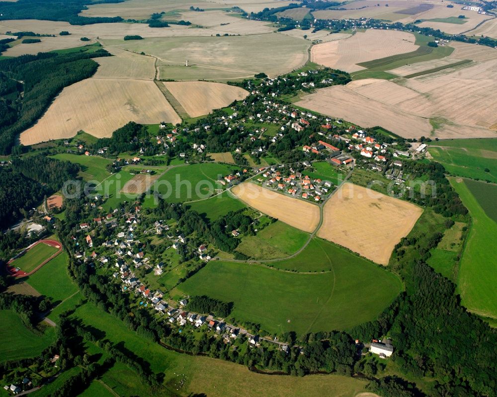 Zechendorf from the bird's eye view: Agricultural land and field boundaries surround the settlement area of the village in Zechendorf in the state Saxony, Germany