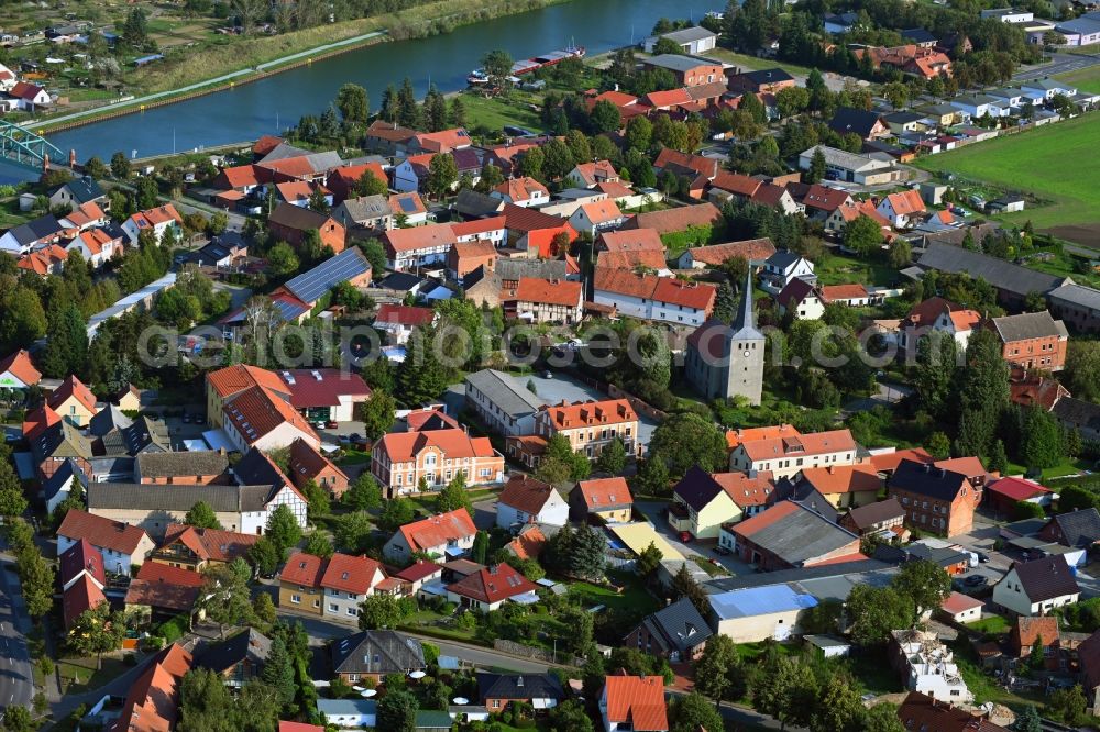 Bülstringen from above - Village on the river bank area Mittellandkanal in Buelstringen in the state Saxony-Anhalt, Germany