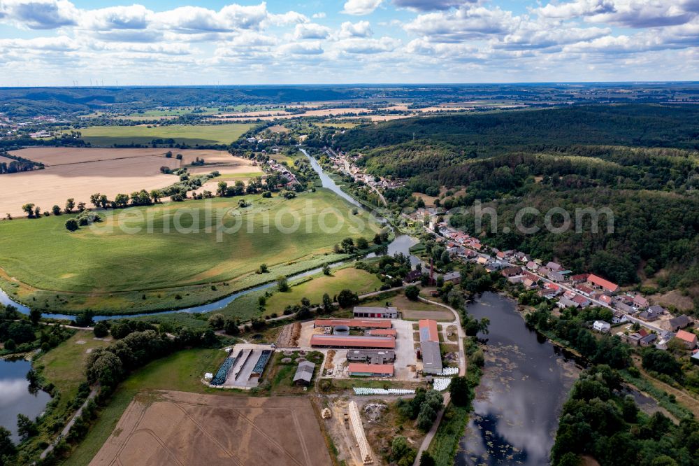 Aerial image Schiffmühle - Village on the river bank areas Alte Oder in Neutornow in the state Brandenburg, Germany