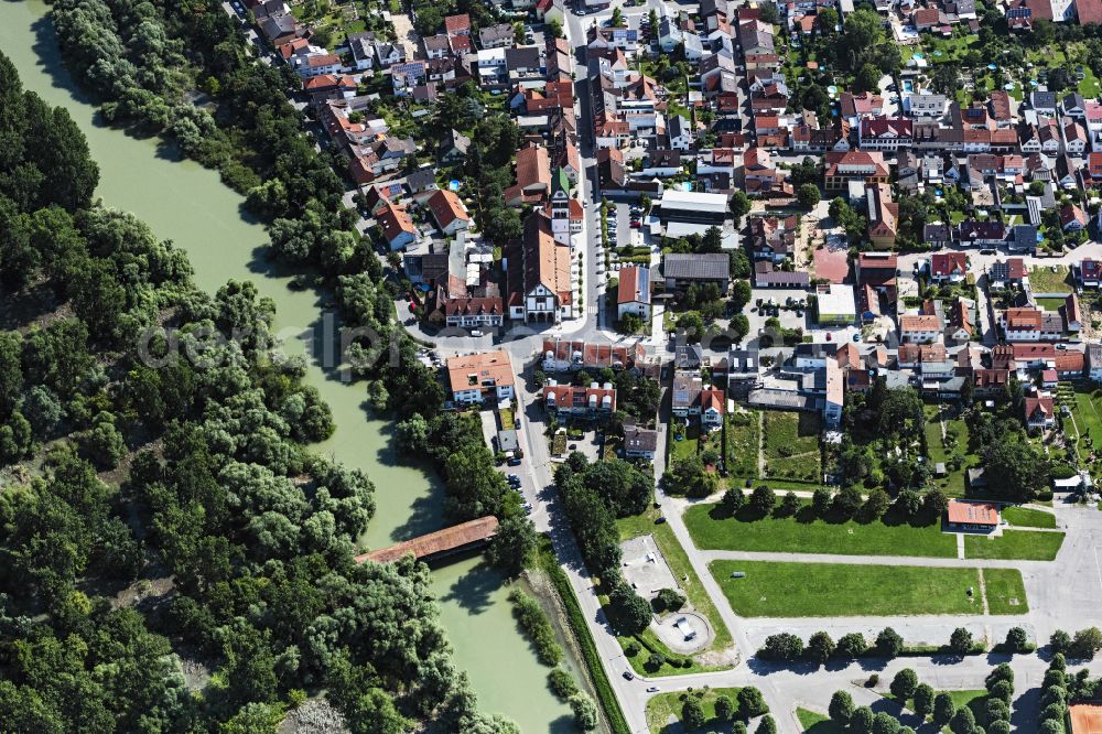 Aerial image Ketsch - Village on the river bank areas of Altrhein in Ketsch in the state Baden-Wuerttemberg, Germany